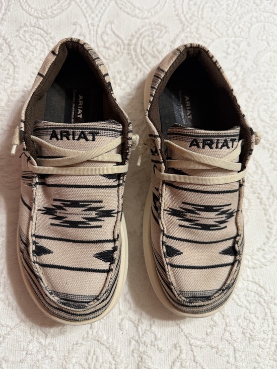 Ariat Shoes - Ariat Size 6 Tan Canvas Slip-On Shoes with Black Aztec Print